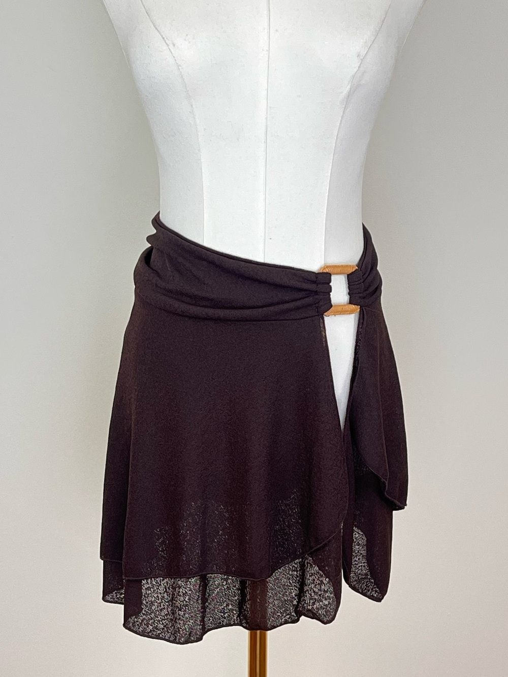 Brown Tiered Wrap Skirt with Buckle Detail, boho beach aesthetic vintage